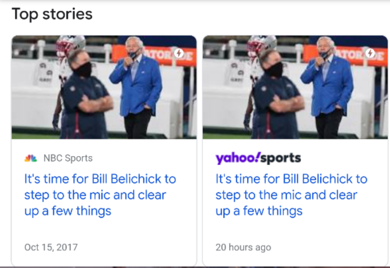 Top Stories tile that identifies the linked article as being published in 2017, almost four years ago.