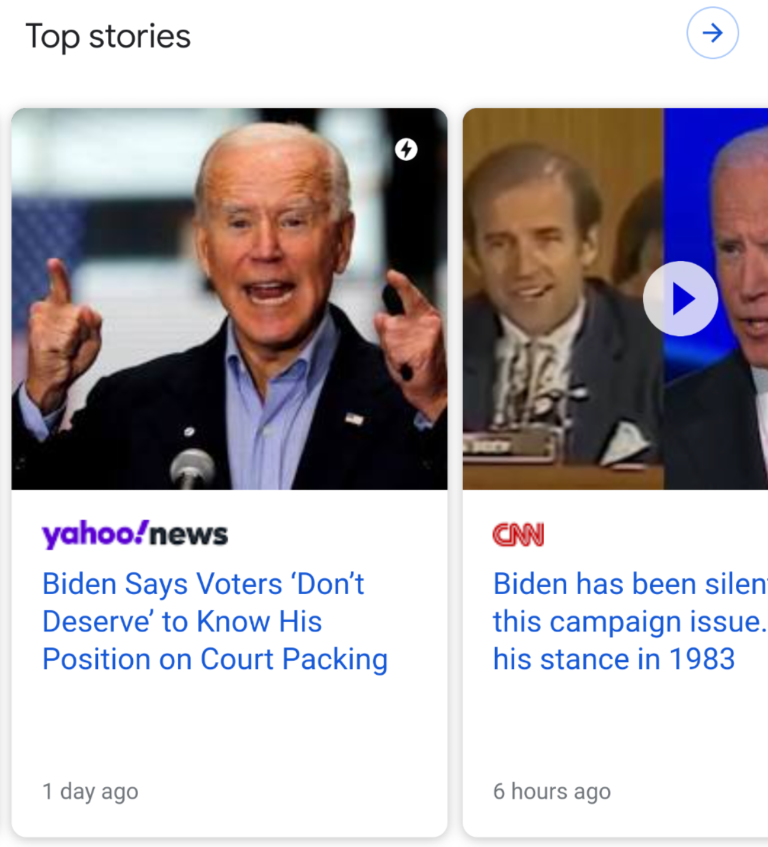 Screengrab of Yahoo tile in a Top Stories carousel.